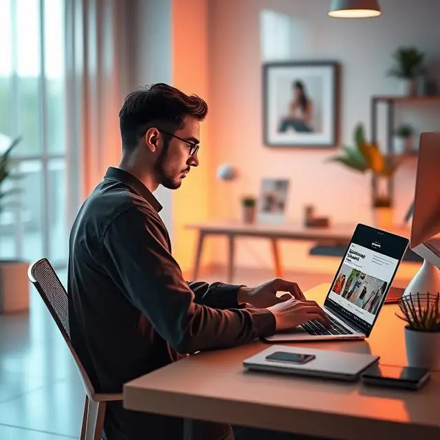 Person reading blogs and articles on a modern digital platform.